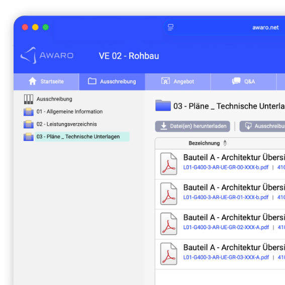 Stärken der AWARO Ausschreibung Vereinfachtes Interface